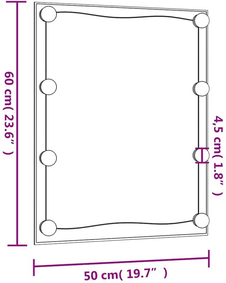 Sieninis veidrodis su LED lemputėmis, 50x60cm, stiklas