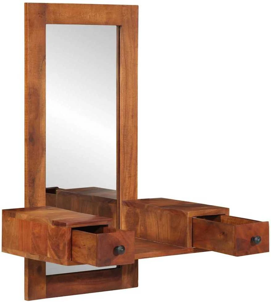 sieninis veidrodis su stalčiais 60x33x90 cm akacijos masyvo