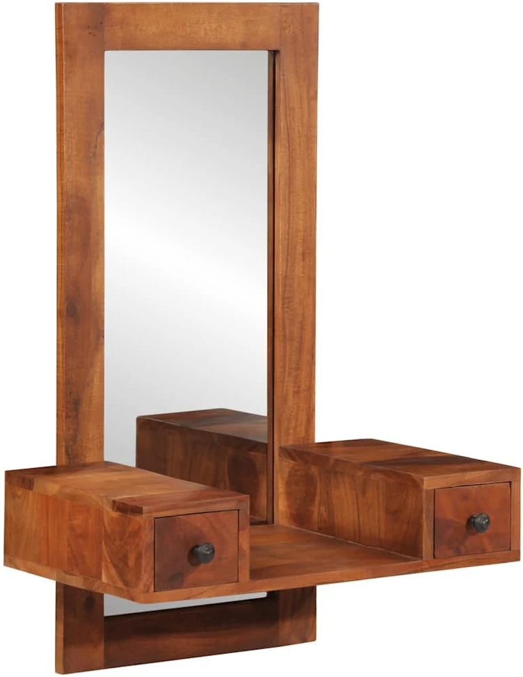 sieninis veidrodis su stalčiais 60x33x90 cm akacijos masyvo