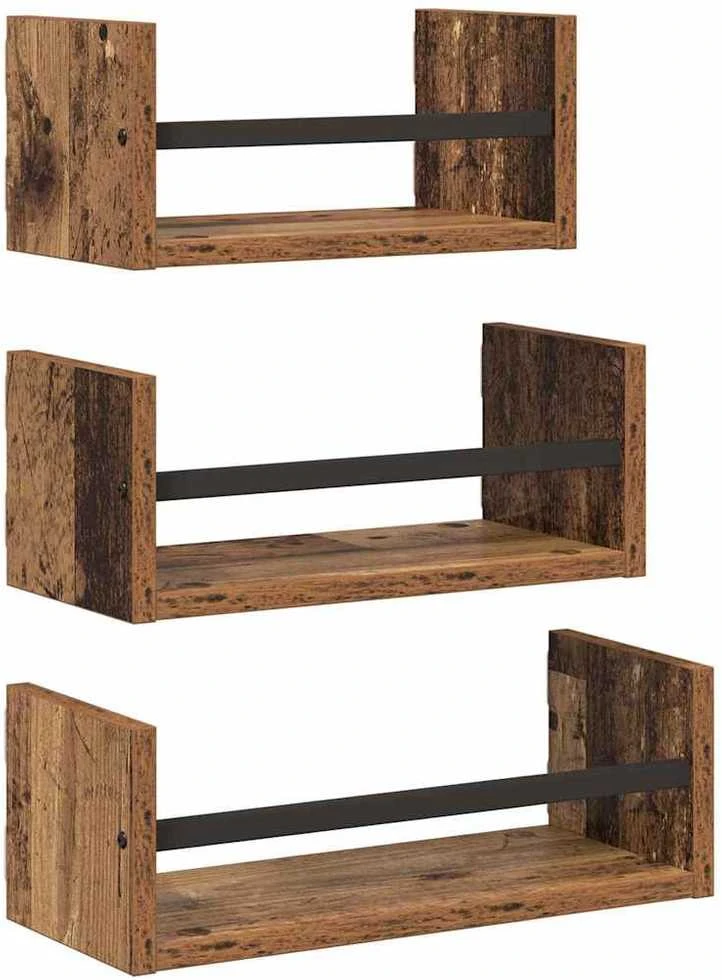 Sieninių lentynų komplektas 3 vnt. Senovinis medis 40x16x14cm