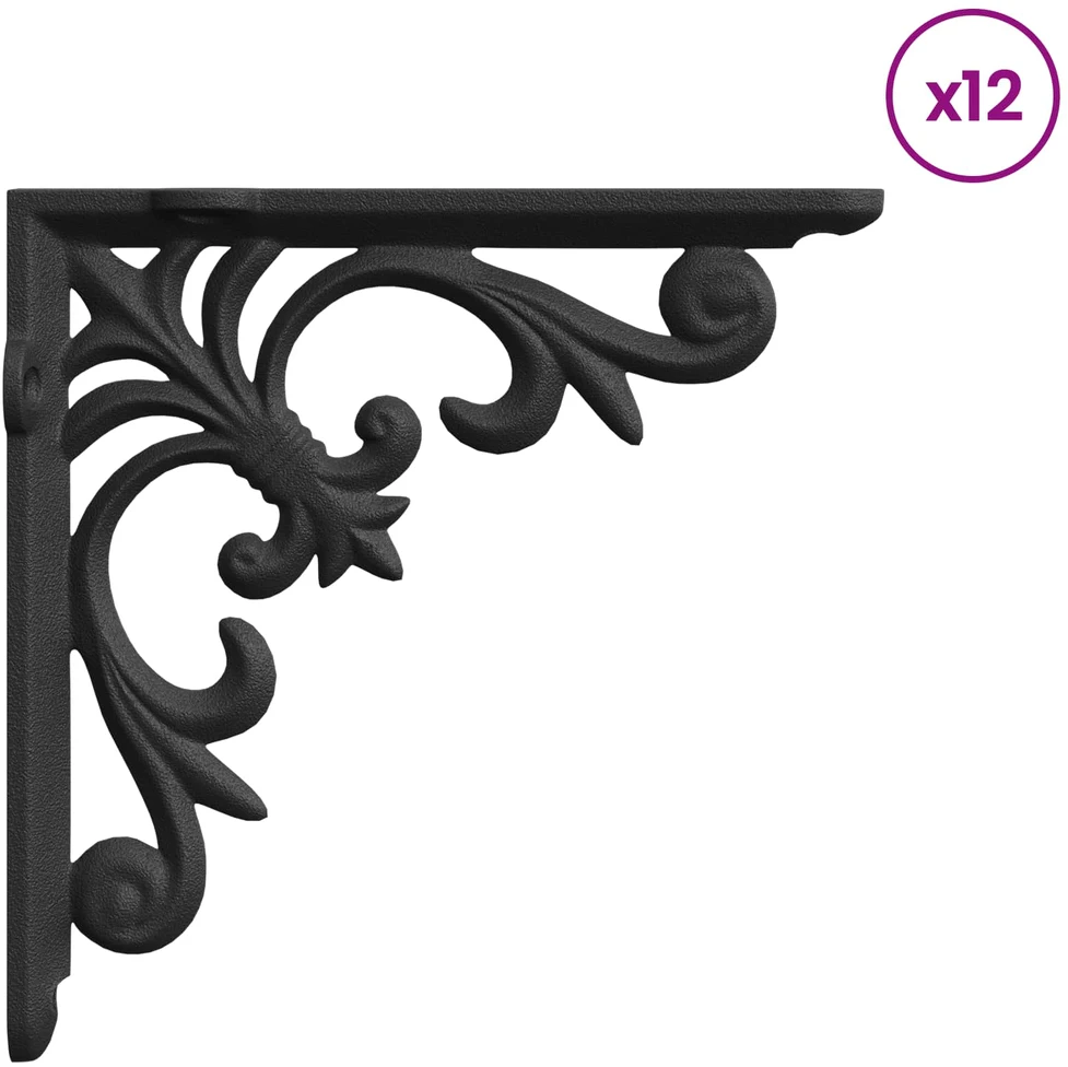 Sieninių lentynų laikikliai 12 vnt. Juoda 14,5 x 14,5 x 3 cm