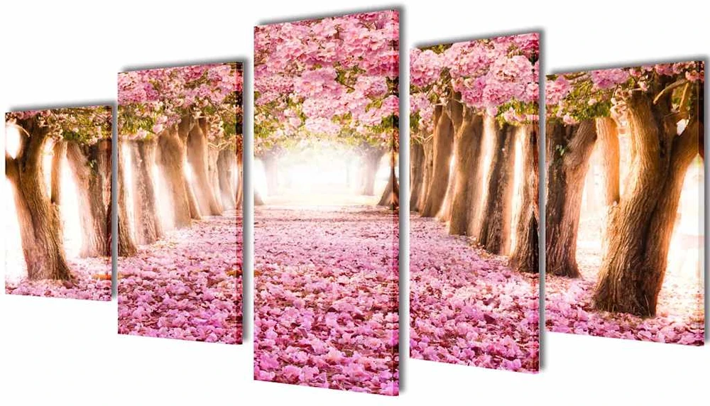 Nuotraukų rėmelis Sieninių paveikslų ant drobių rinkinys, vyšnių žiedai, 100x50cm