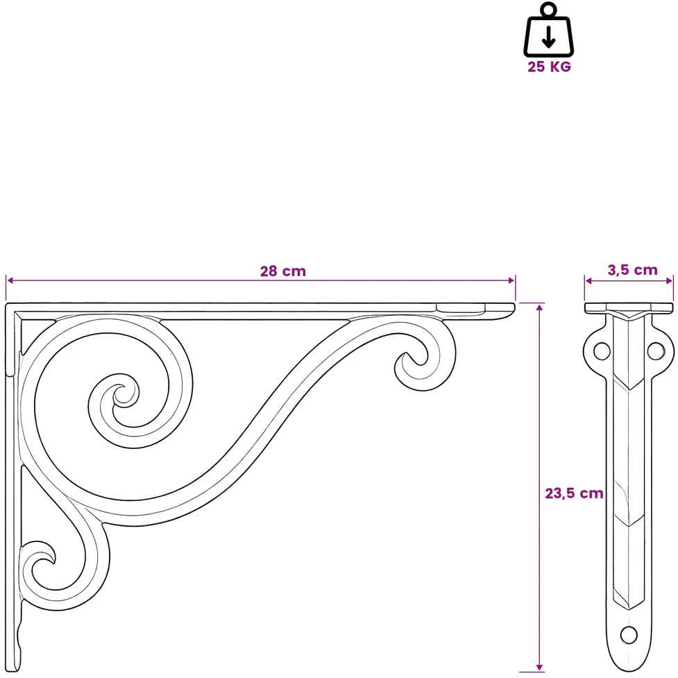 Sienos lentynos laikikliai 12 vnt. Juoda 23.5 x 28 x 3.5 cm