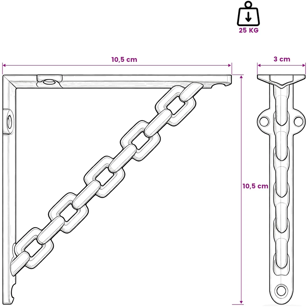 Sienos lentynos laikikliai 12 vnt. Juoda 10,5 x 10,5 x 3 cm