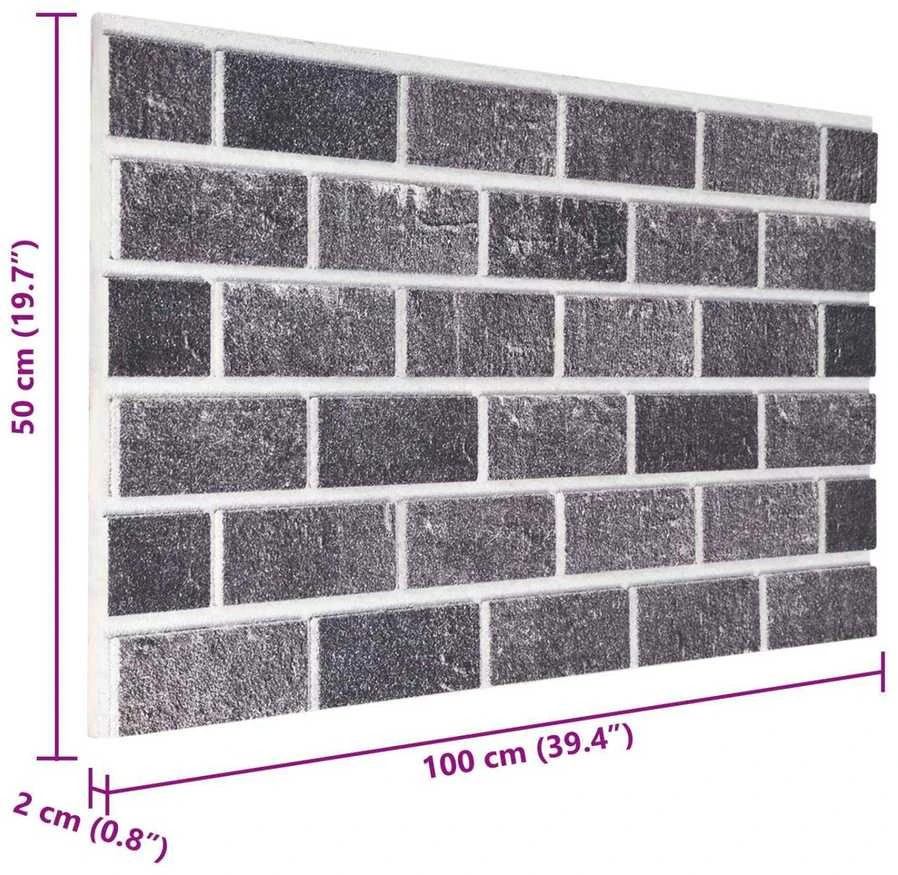 Sienų plokštės 10 vnt. 100 x 50 cm Juoda ir pilka EPS putos