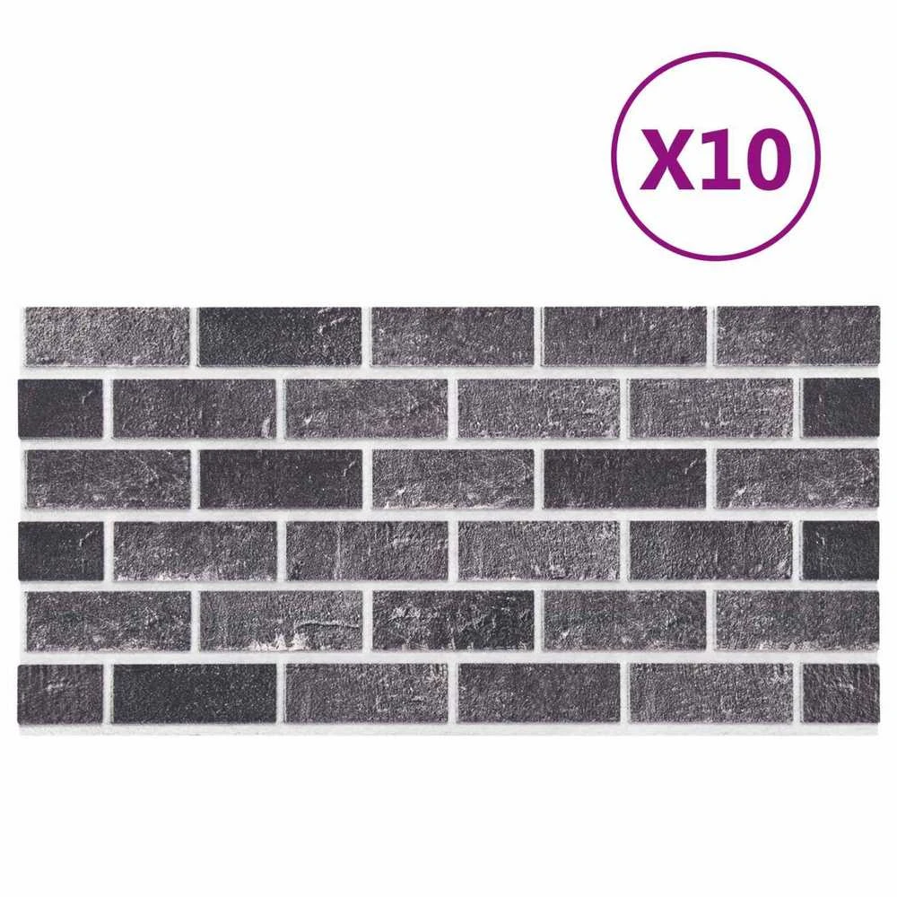 Sienų plokštės 10 vnt. 100 x 50 cm Juoda ir pilka EPS putos
