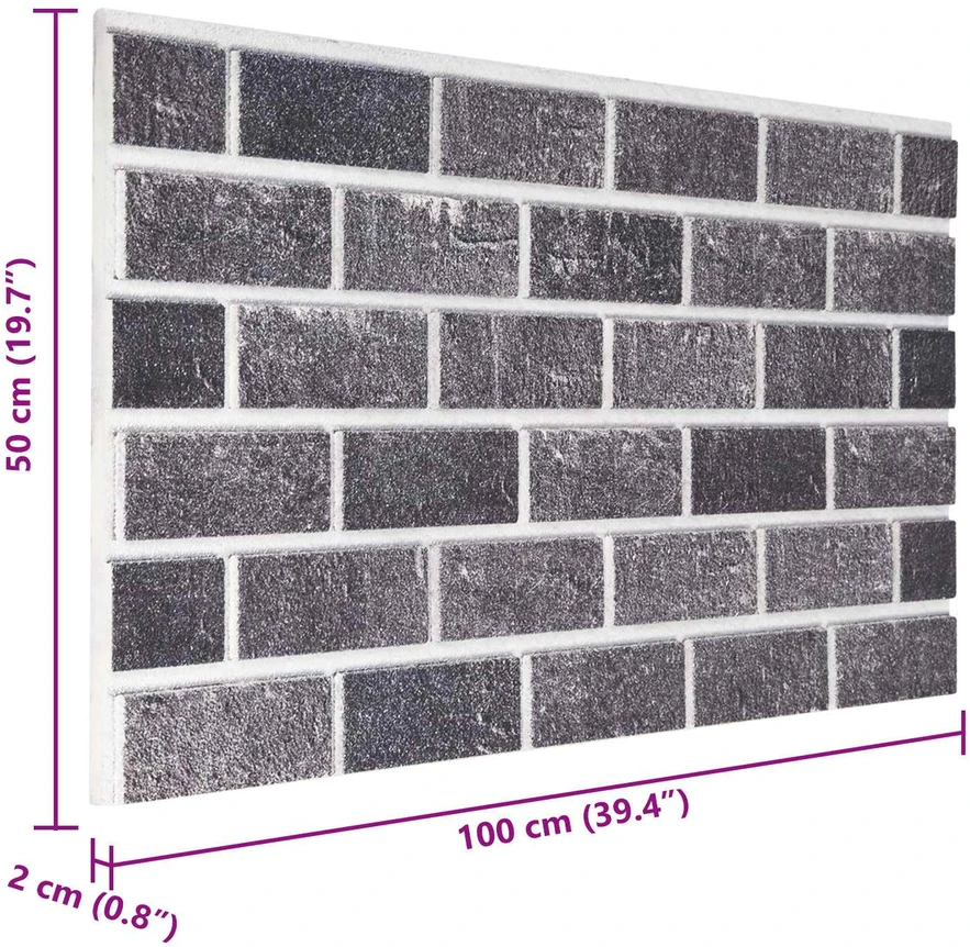Sienų plokštės 10 vnt. 100 x 50 cm Juoda ir pilka EPS putos