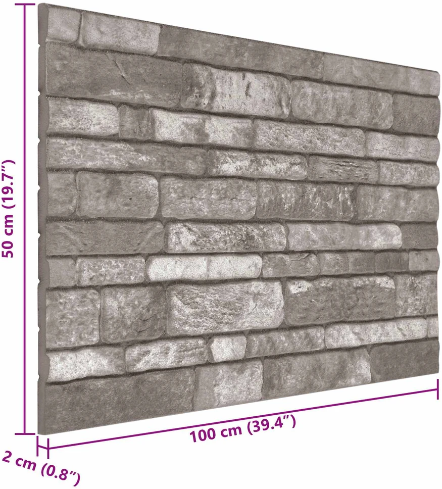 Sienų plokštės 10 vnt. 100 x 50 cm Tamsiai pilka EPS putos