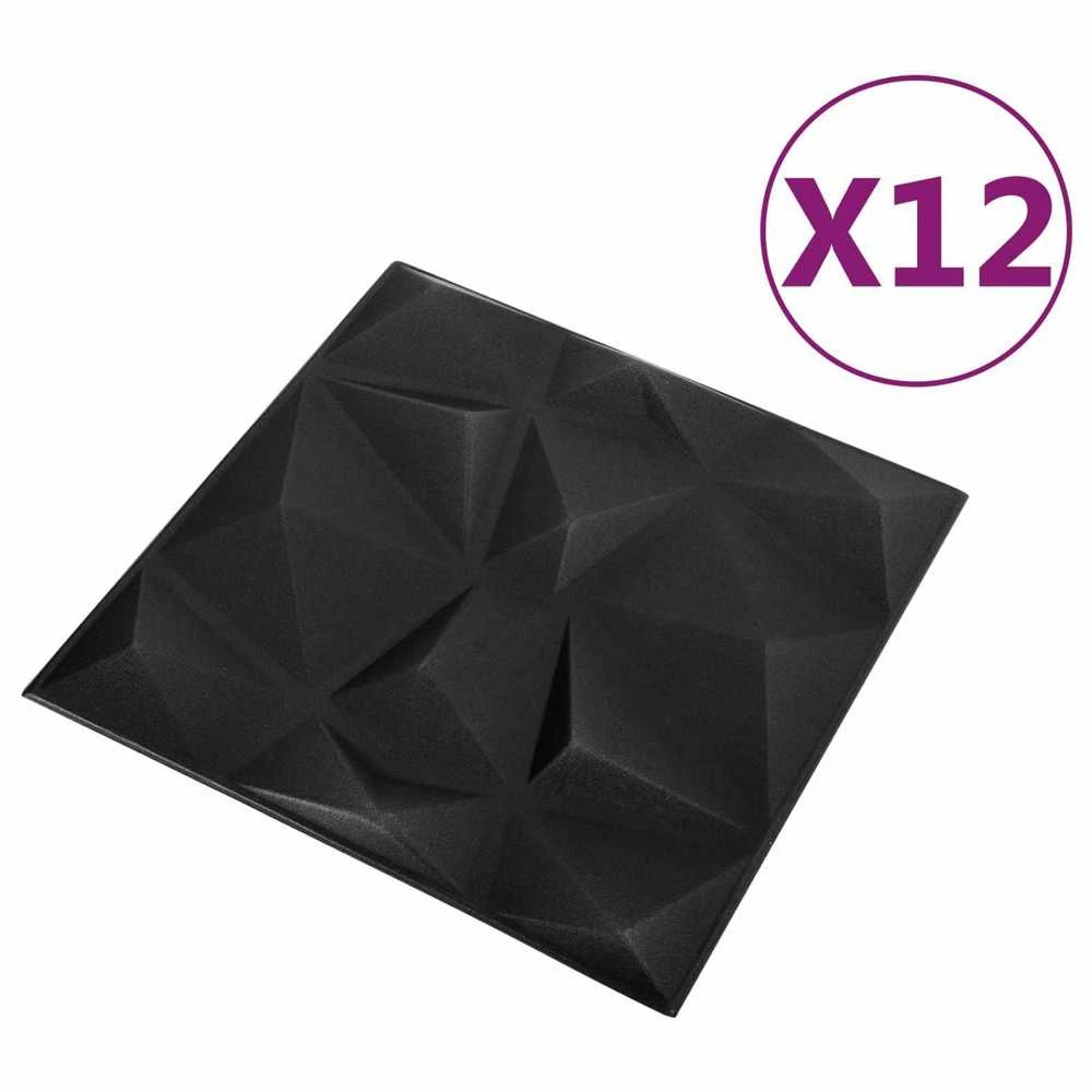 Sienų plokštės 12 vnt. 50 x 50 cm Diamond Juodas XPS Putplastis