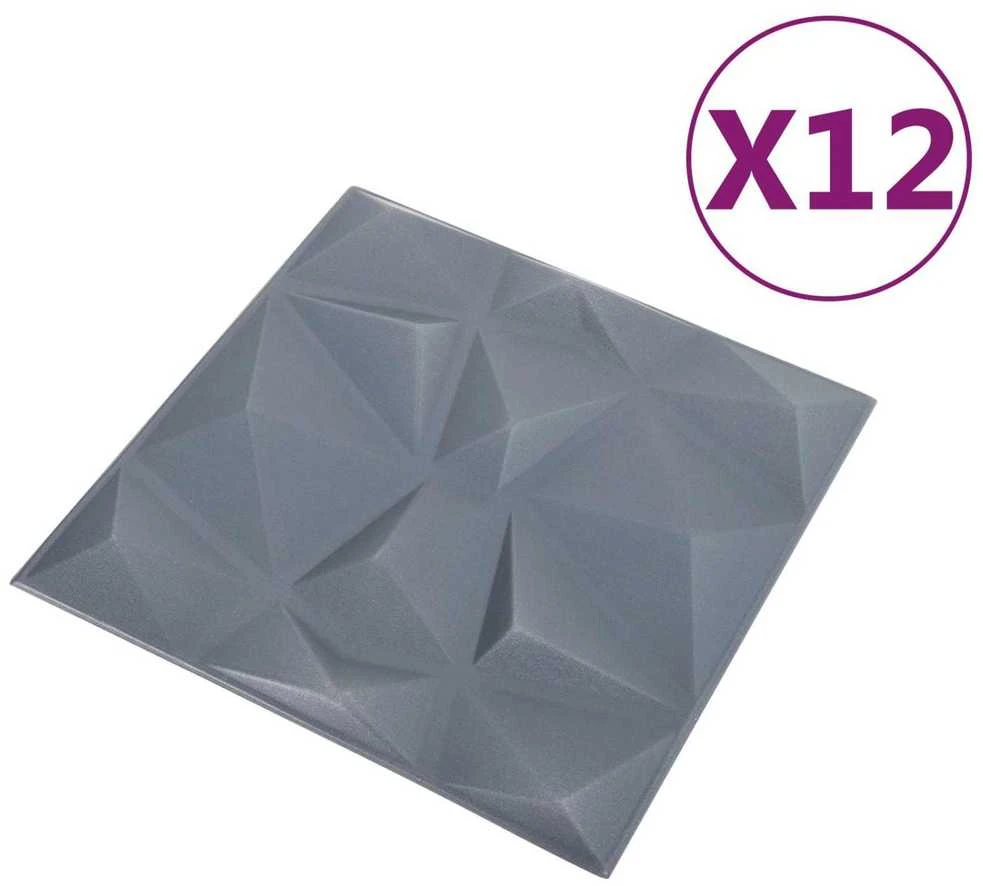 Sienų plokštės 12 vnt. 50 x 50 cm Diamond Pilkas XPS Putplastis