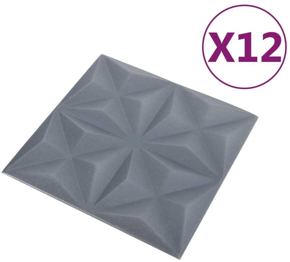 Sienų plokštės 12 vnt. 50 x 50 cm Origami Pilkas XPS Putplastis