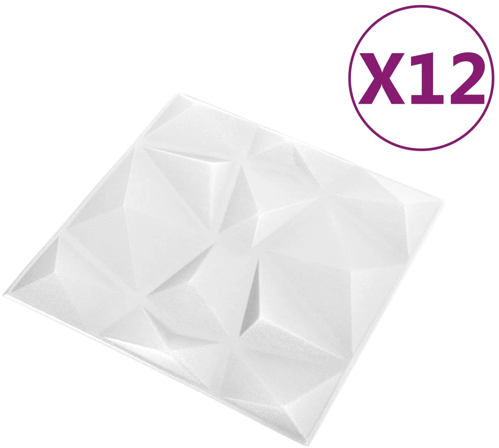 Sienų plokštės 12 vnt. 50 x 50 cm Diamond Baltas XPS Putplastis