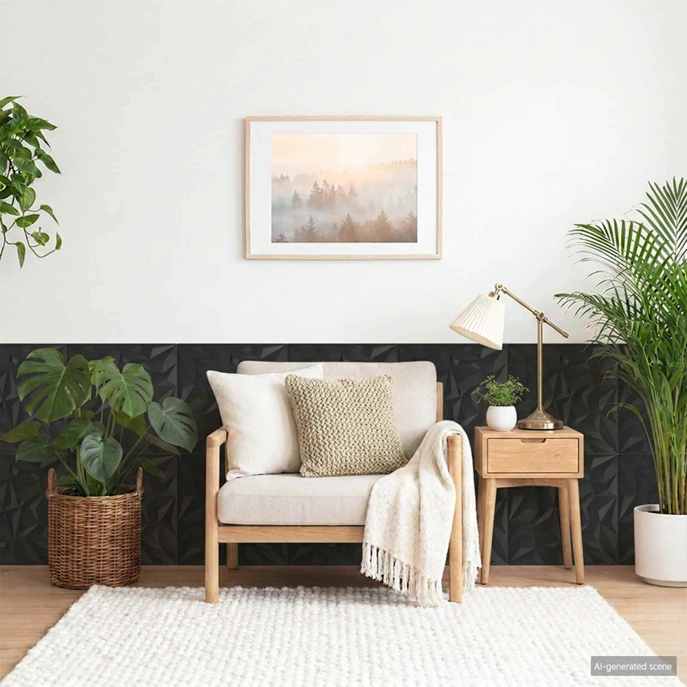 Sienų plokštės 12 vnt. 50 x 50 cm Juoda XPS Putplastis