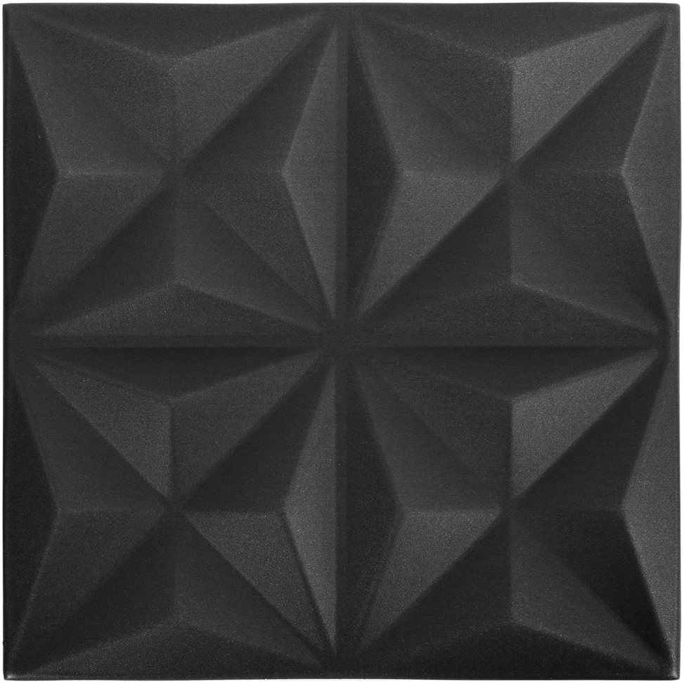 Sienų plokštės 12 vnt. 50 x 50 cm Origami Juodas XPS Putplastis