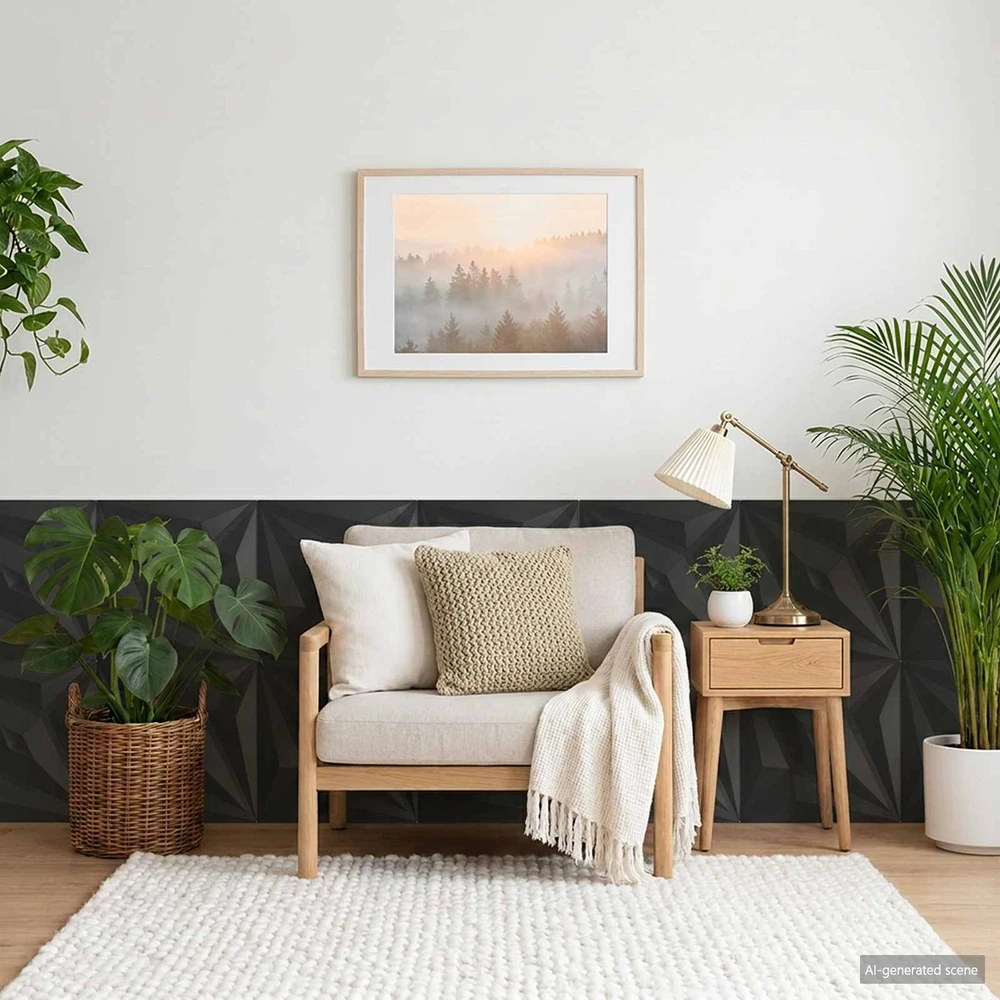 Sienų plokštės 24 vnt. 50 x 50 cm Juodas Star XPS Putplastis