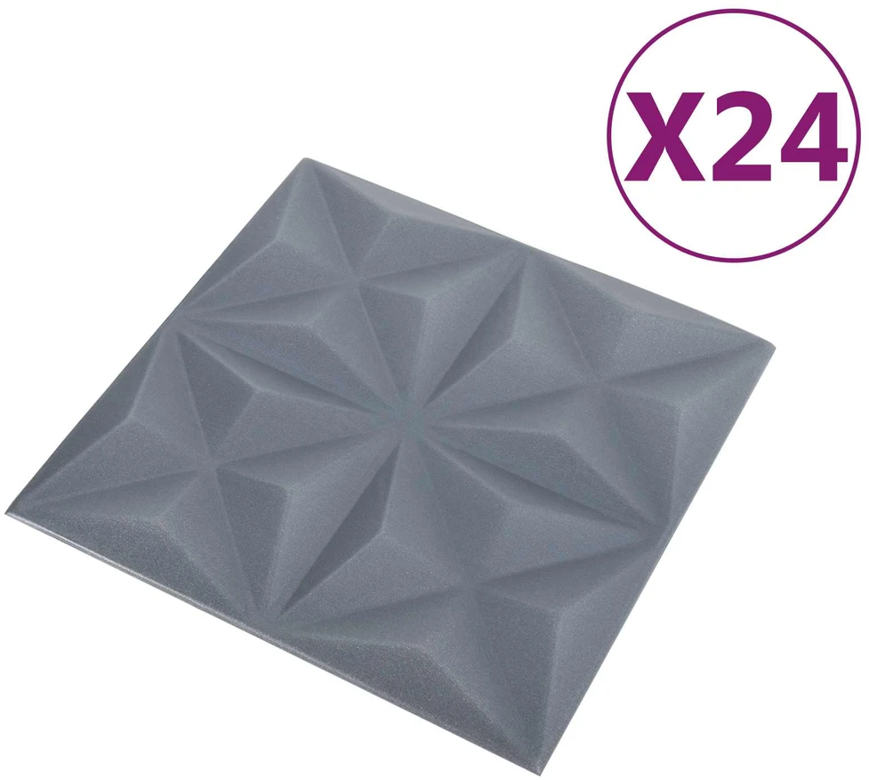 Sienų plokštės 24 vnt. 50 x 50 cm Origami Pilkas XPS Putplastis