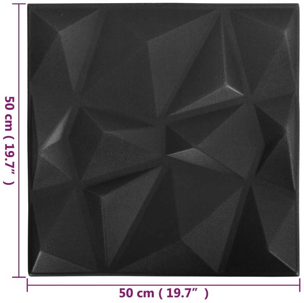 Sienų plokštės 48 vnt. 50 x 50 cm Diamond Juodas XPS Putplastis