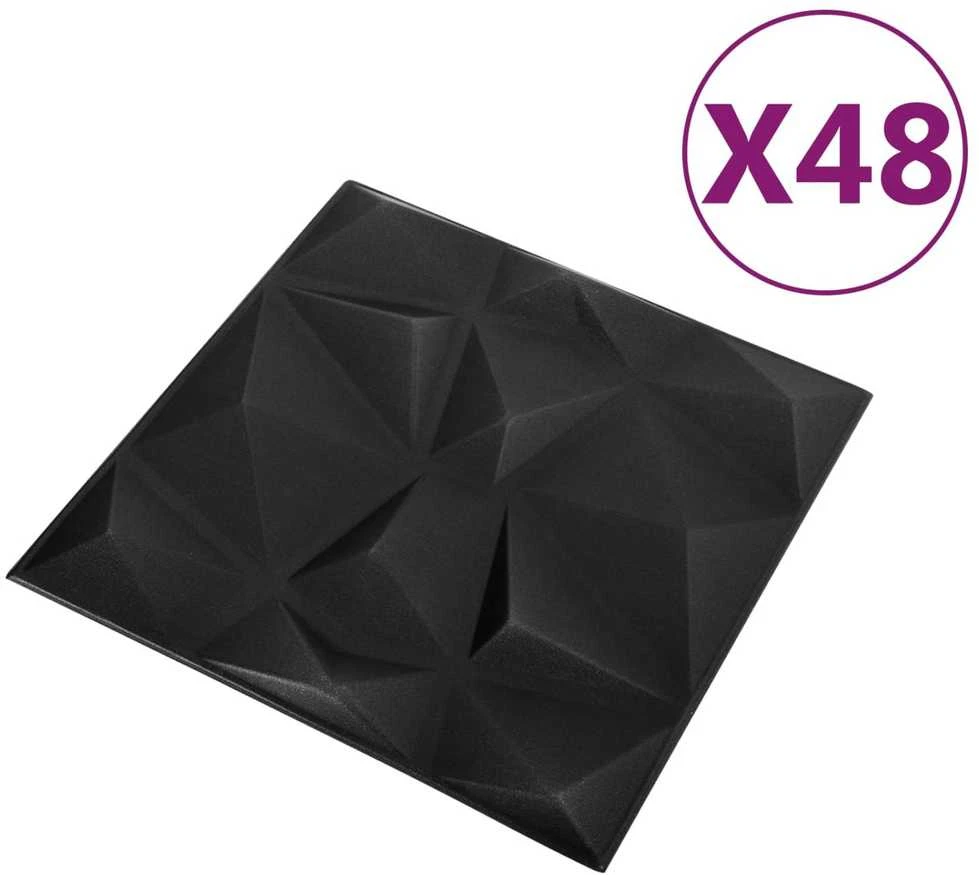 Sienų plokštės 48 vnt. 50 x 50 cm Diamond Juodas XPS Putplastis