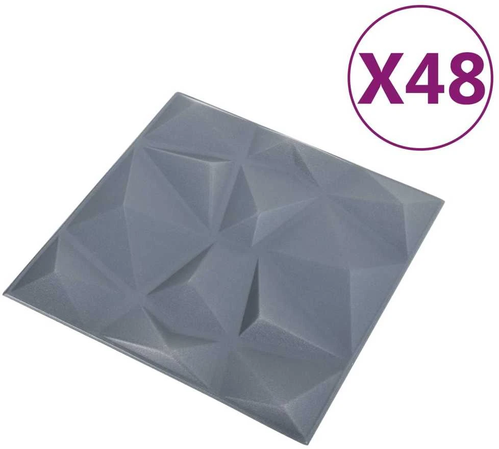Sienų plokštės 48 vnt. 50 x 50 cm Diamond Pilkas XPS Putplastis
