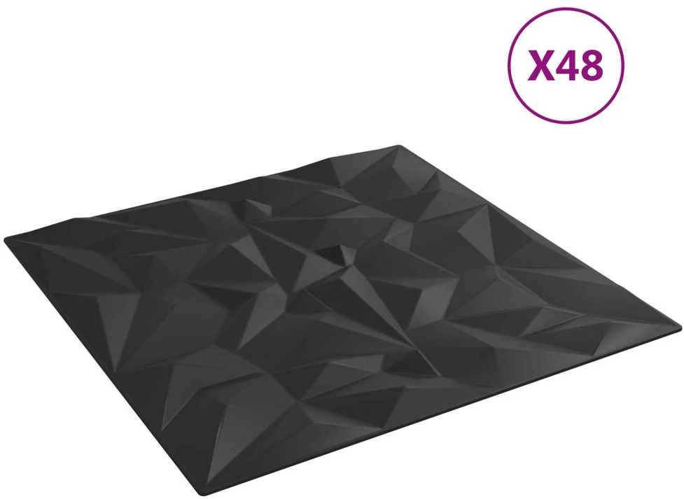 Sienų plokštės 48 vnt. 50 x 50 cm Juoda XPS Putplastis