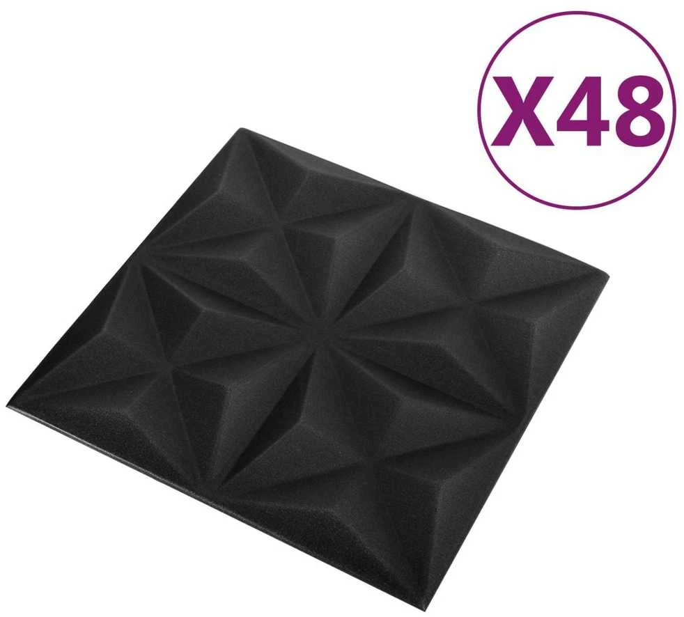 Sienų plokštės 48 vnt. 50 x 50 cm Origami Juodas XPS Putplastis