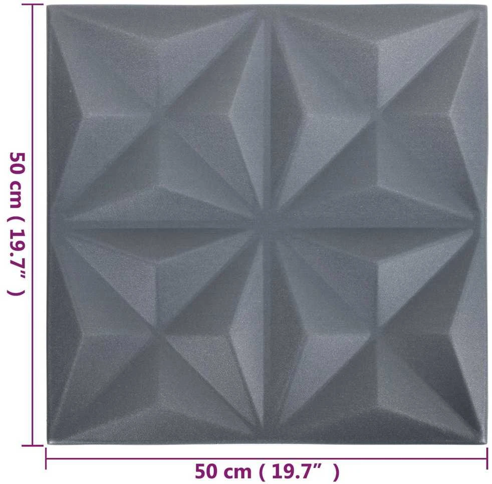 Sienų plokštės 48 vnt. 50 x 50 cm Origami Pilkas XPS Putplastis