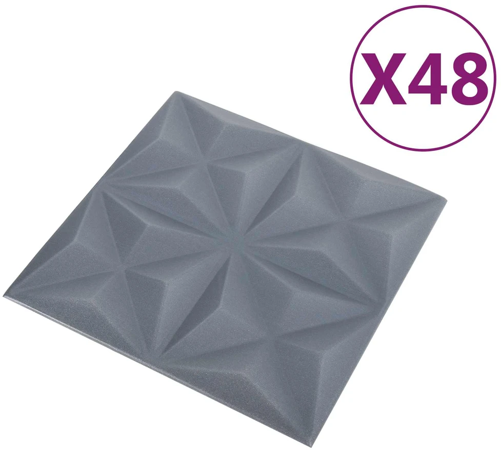Sienų plokštės 48 vnt. 50 x 50 cm Origami Pilkas XPS Putplastis