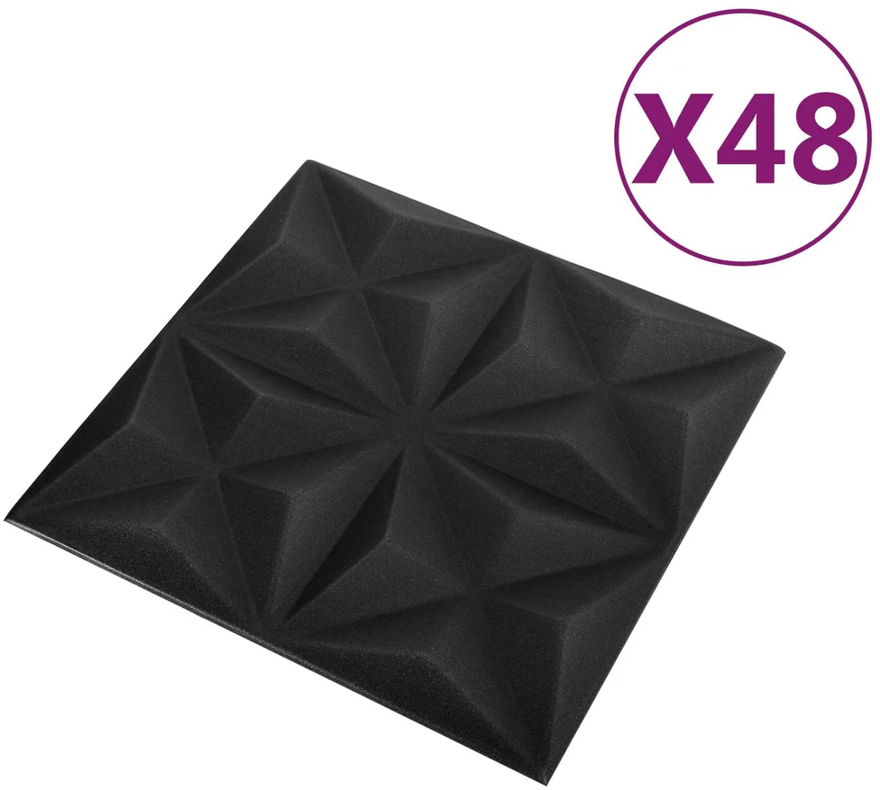 Sienų plokštės 48 vnt. 50 x 50 cm Origami Juodas XPS Putplastis