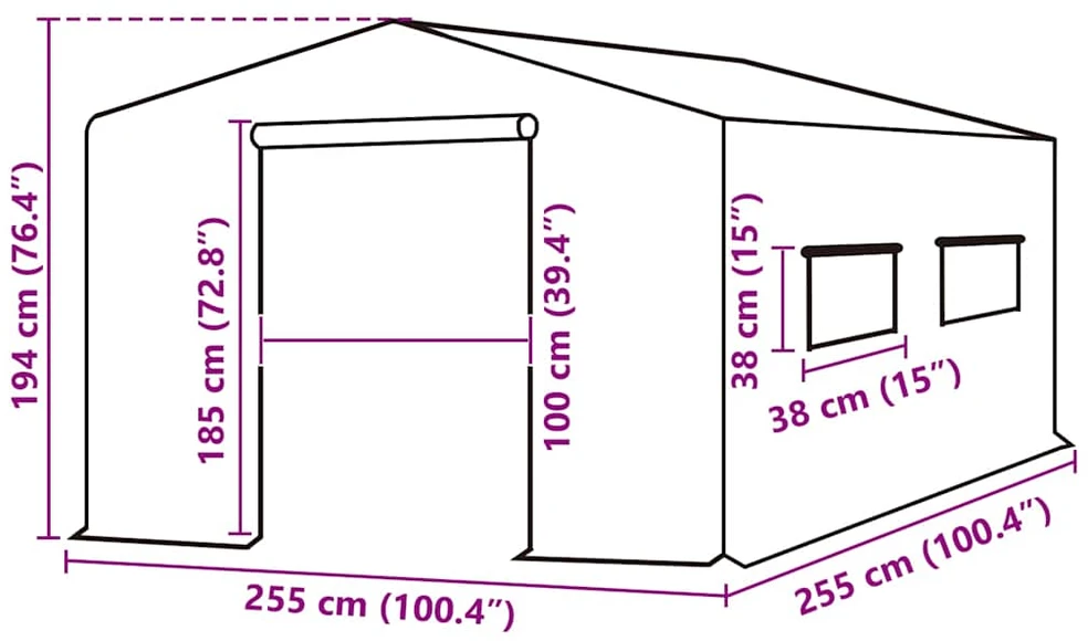 Šiltnamio apdangalas (6,5025m²), žalias, 255x255x194cm