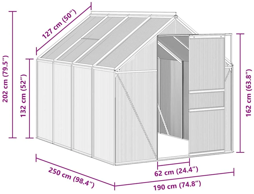 Šiltnamis su pagrindo rėmu, antracito, aliuminis, 4,75m²