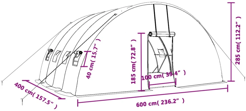 Šiltnamis su plieno rėmu, baltos spalvos, 6x4x2,85m, 24m²