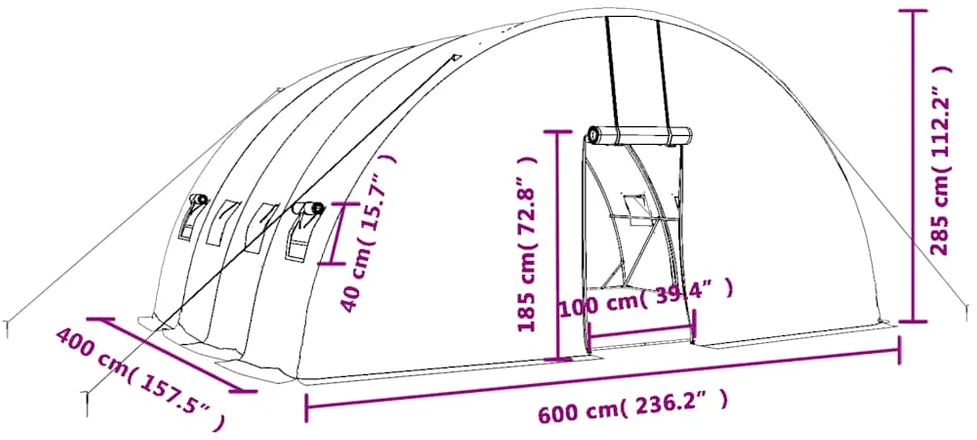 Šiltnamis su plieno rėmu, žalios spalvos, 6x4x2,85m, 24m²