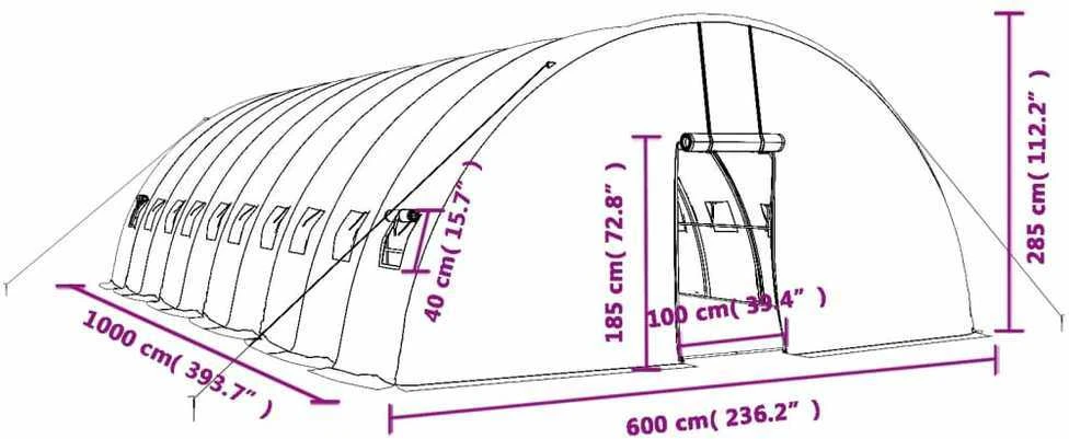 Šiltnamis su plieno rėmu, baltos spalvos, 10x6x2,85m, 60m²