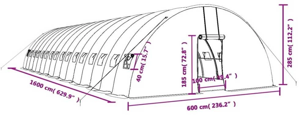 Šiltnamis su plieno rėmu, baltos spalvos, 16x6x2,85m, 96m²