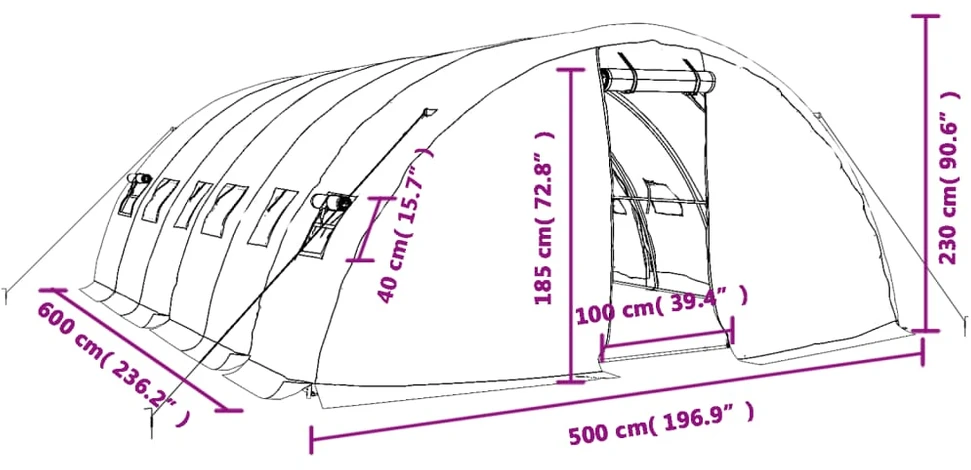 Šiltnamis su plieno rėmu, baltos spalvos, 6x5x2,3m, 30m²