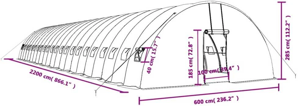 Šiltnamis su plieno rėmu, baltos spalvos, 22x6x2,85m, 132m²