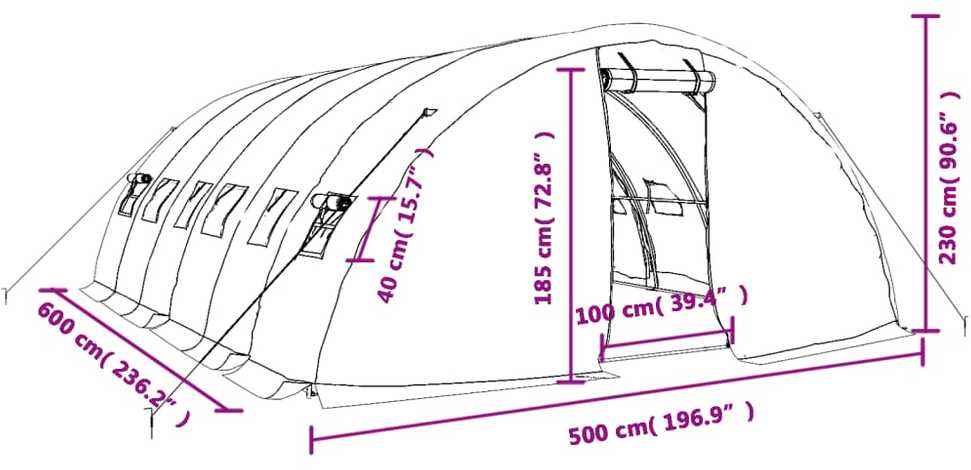 Šiltnamis su plieno rėmu, baltos spalvos, 6x5x2,3m, 30m²