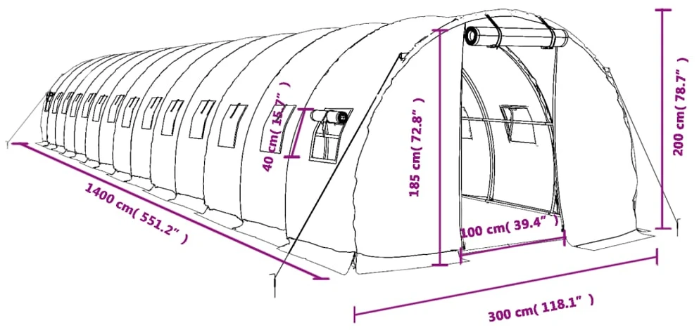 Šiltnamis su plieno rėmu, baltos spalvos, 14x3x2m, 42m²
