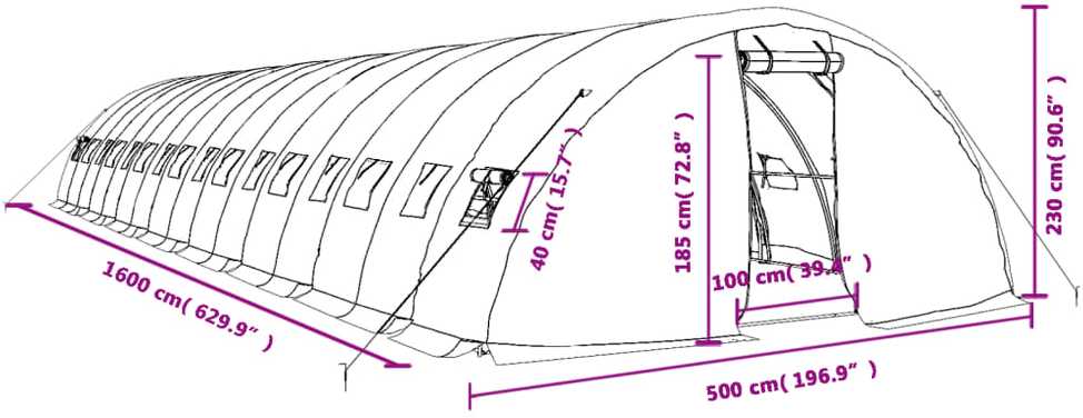 Šiltnamis su plieno rėmu, baltos spalvos, 16x5x2,3m, 80m²