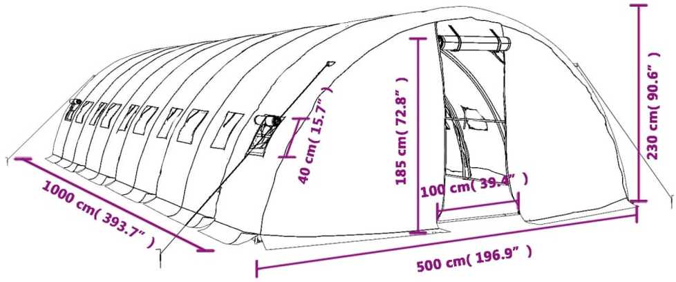 Šiltnamis su plieno rėmu, baltos spalvos, 10x5x2,3m, 50m²