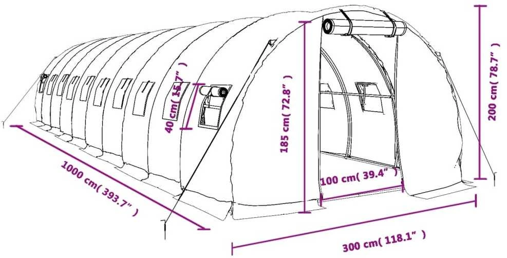 Šiltnamis su plieno rėmu, baltos spalvos, 10x3x2m, 30m²