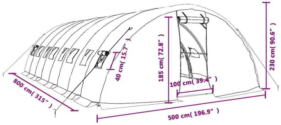 Šiltnamis su plieno rėmu, žalios spalvos, 8x5x2,3m, 40m²