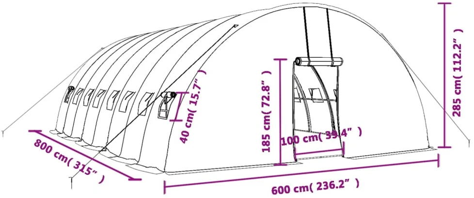 Šiltnamis su plieno rėmu, žalios spalvos, 8x6x2,85m, 48m²