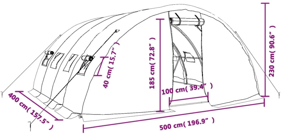 Šiltnamis su plieno rėmu, žalios spalvos, 5x4x2,3m, 20m²