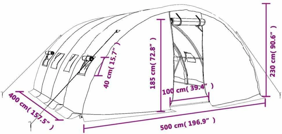 Šiltnamis su plieno rėmu, žalios spalvos, 5x4x2,3m, 20m²