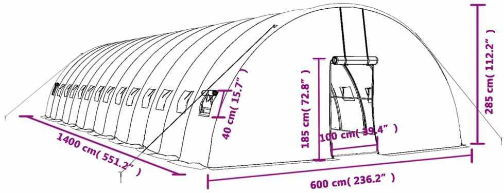 Šiltnamis su plieno rėmu, žalios spalvos, 14x6x2,85m, 84m²