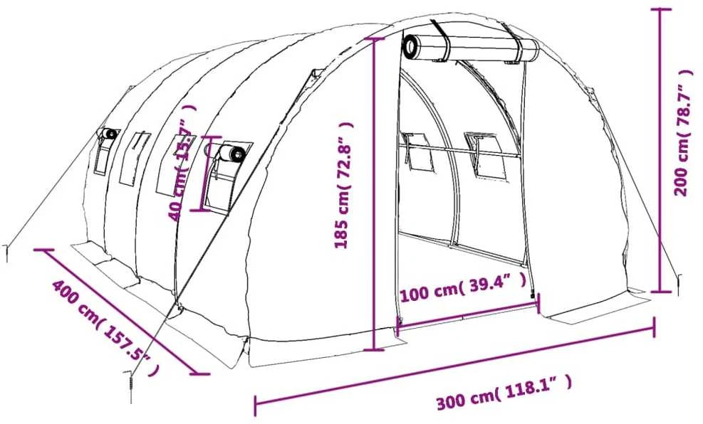 Šiltnamis su plieno rėmu, žalios spalvos, 4x3x2m, 12m²