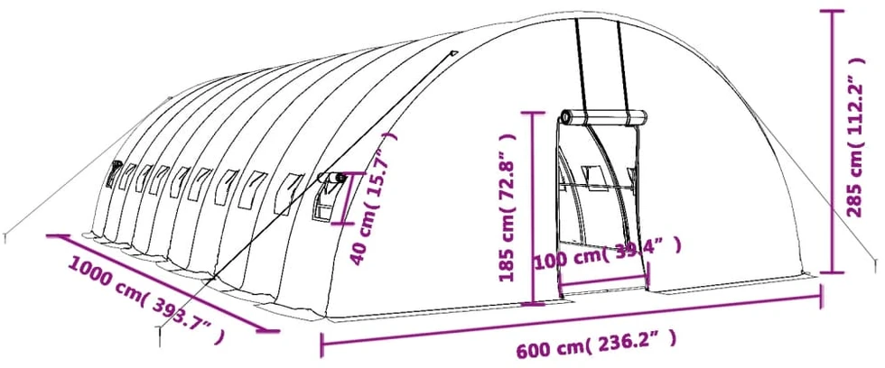 Šiltnamis su plieno rėmu, žalios spalvos, 10x6x2,85m, 60m²