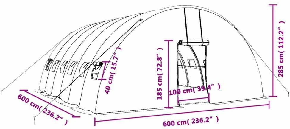 Šiltnamis su plieno rėmu, žalios spalvos, 6x6x2,85m, 36m²