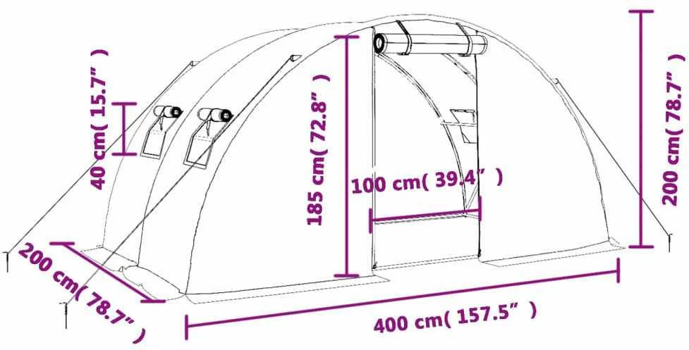 Šiltnamis su plieno rėmu, žalios spalvos, 4x2x2m, 8m²
